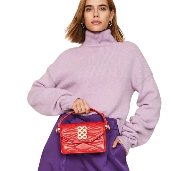 Kooreloo Florida Diamond Mini Bag Purse Quilted Leather Evening Cocktail Red - Picture 1 of 7